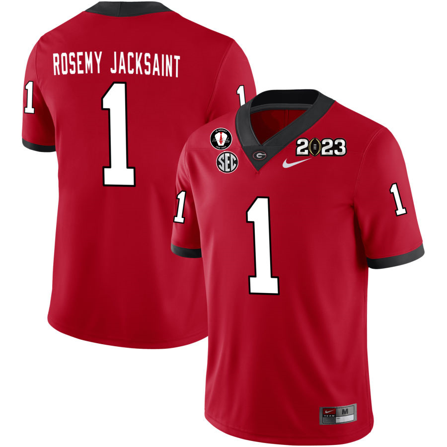 Georgia Bulldogs Men's Marcus Rosemy-Jacksaint #1 Red 2022-23 CTP National Championship Stitched College UGA Football Jersey 23OX016SW